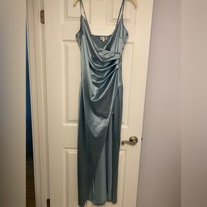 Emerald Sundae Teal Satin Maxi Dress